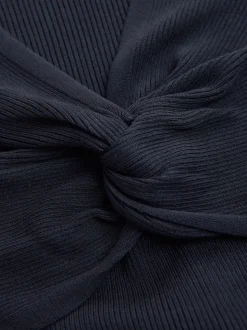 Bleu marine - Robe pull de grossesse en maille torsadée sur le devant