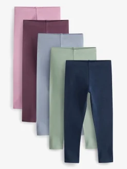Bleu marine / Rose / Vert sauge / Bleu jean - Lot de 5 leggings (3-16ans)