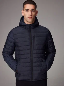 Bleu marine - Résistant à la douche Lightweight Hooded Puffer Coat Veste