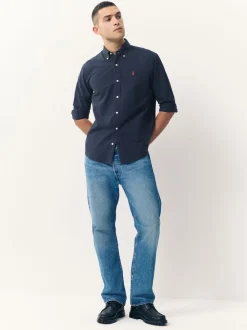 Bleu marine - Slim Fit (Slim Fit) - Chemise Oxford à manches longues