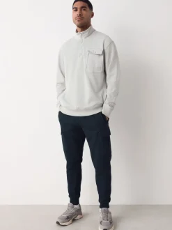 Bleu marine - Slim Fit (Slim Fit) - Joggings Cargos Coupe ajustée lourds brossés