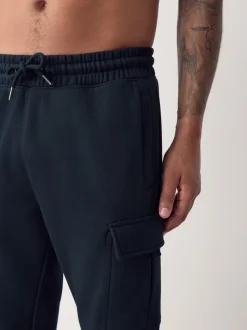 Bleu marine - Slim Fit (Slim Fit) - Joggings Cargos Coupe ajustée lourds brossés