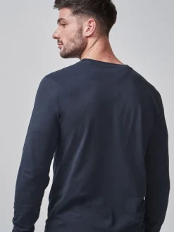 Bleu marine - Slim Fit (Slim Fit) - T-shirt à manches longues de cou d'équipage