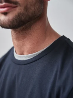 Bleu marine - Slim Fit (Slim Fit) - T-shirt à manches longues de cou d'équipage