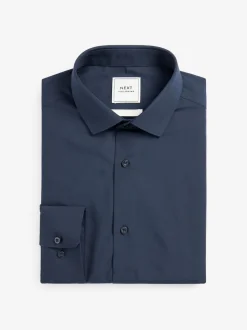 Bleu marine - Slim Fit (Slim Fit) - Chemises intelligentes faciles d’entretien à poignets simples