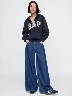 Bleu marine - Sweat à capuche Gap Vintage Soft Arch logo zippé