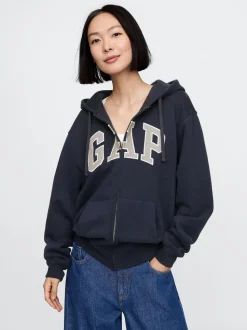 Bleu marine - Sweat à capuche Gap Vintage Soft Arch logo zippé