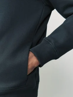 Bleu marine - Sweat à capuche zippé en jersey épais riche en coton