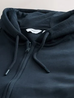 Bleu marine - Sweat à capuche zippé en jersey épais riche en coton
