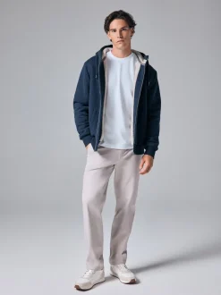 Bleu marine - Sweat à capuche zippé doublé en polaire en peau de mouton