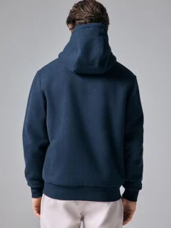 Bleu marine - Sweat à capuche zippé doublé en polaire en peau de mouton