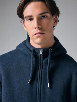 Bleu marine - Sweat à capuche zippé doublé en polaire en peau de mouton