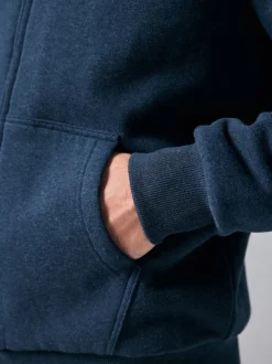 Bleu marine - Sweat à capuche zippé doublé en polaire en peau de mouton