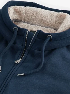 Bleu marine - Sweat à capuche zippé doublé en polaire en peau de mouton