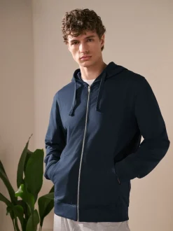 Bleu marine - Sweat à capuche zippé léger