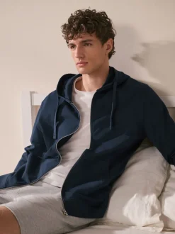 Bleu marine - Sweat à capuche zippé léger