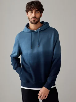 Bleu marine - Sweat-shirt à capuche en jersey riche en coton Dip Dye