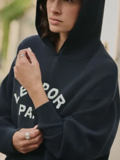 Bleu marine - Sweat-shirt à capuche compact et confortable à Manches longues