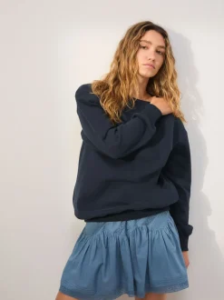 Bleu marine - Sweat-shirt long Essentiels coupe décontractée avec poches