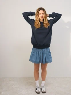 Bleu marine - Sweat-shirt long Essentiels coupe décontractée avec poches