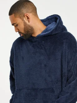 Bleu marine - Threadbare Borg Oversized Loungewear Sweat-shirt à capuche