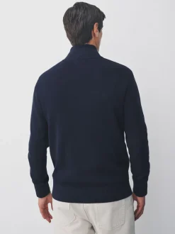 Bleu marine - Uni - Pull N.Premium Coupe classique 100% Coton Premium à fermeture éclair