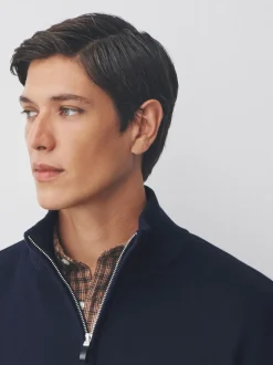 Bleu marine - Uni - Pull N.Premium Coupe classique 100% Coton Premium à fermeture éclair