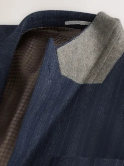 Bleu marine - Veste de Costume habillé à rayures en laine Blend