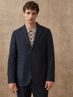 Bleu marine - Veste de costume en coton coupe décontractée