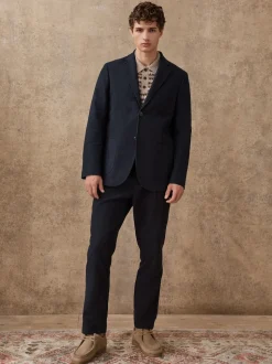 Bleu marine - Veste de costume en coton coupe décontractée