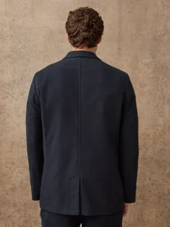 Bleu marine - Veste de costume en coton coupe décontractée