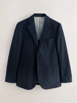 Bleu marine - Veste de costume en coton coupe décontractée