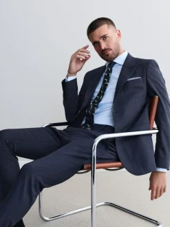 Bleu marine - Veste de costume à carreaux 100% laine italienne Marzotto coupe ajustée