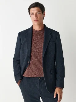 Bleu marine - Veste de costume Coupe ajustée en laine à chevrons