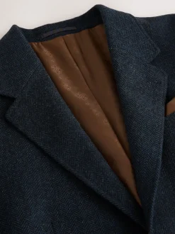 Bleu marine - Veste de costume Coupe ajustée en laine à chevrons