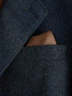 Bleu marine - Veste de costume Coupe ajustée en laine à chevrons