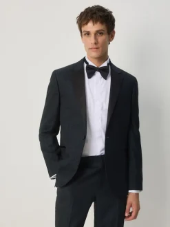 Bleu marine - Veste de costume coupe ajustée à motif jacquard