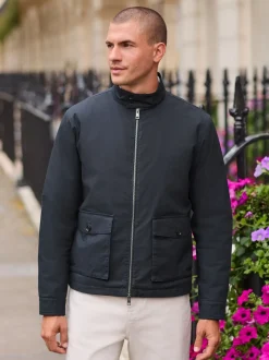 Bleu marine - Veste Harrington imperméable à doublure en peau lainée