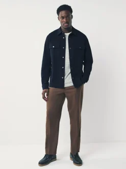 Bleu marine - Veste-chemise en jersey sergé à boutons-pression