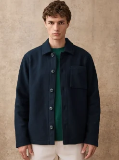 Bleu marine - Veste-chemise en polaire aspect laine