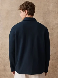 Bleu marine - Veste-chemise en polaire aspect laine