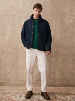 Bleu marine - Veste-chemise en polaire aspect laine