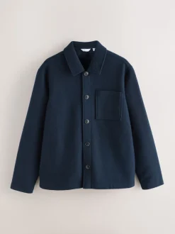 Bleu marine - Veste-chemise en polaire aspect laine