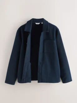 Bleu marine - Veste-chemise en polaire aspect laine