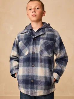 Bleu marine - Veste-chemise à carreaux à capuche doublée Borg (3-16ans)