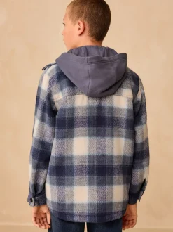 Bleu marine - Veste-chemise à carreaux à capuche doublée Borg (3-16ans)
