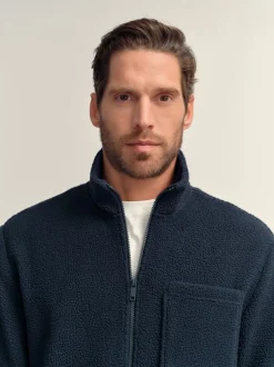 Bleu marine - Zippé sur toute la longueur - Polaire en peau de mouton