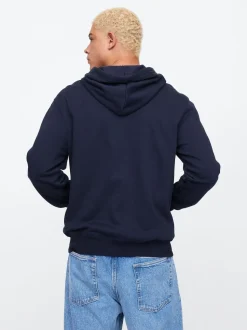 Bleu marine - Zippé sur toute la longueur - Sweat à capuche doublé en polaire avec logo Gap