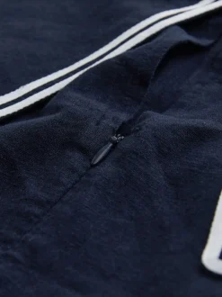 Bleu marine avec bascules écrues - Robe courte à col marin en lin