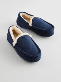 Bleu marine avec doublure chaude neutre - Chaussons mocassins confortables